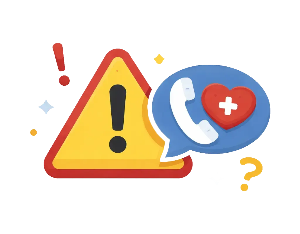 Warning icon with phone and heart, representing a crisis or help hotline.