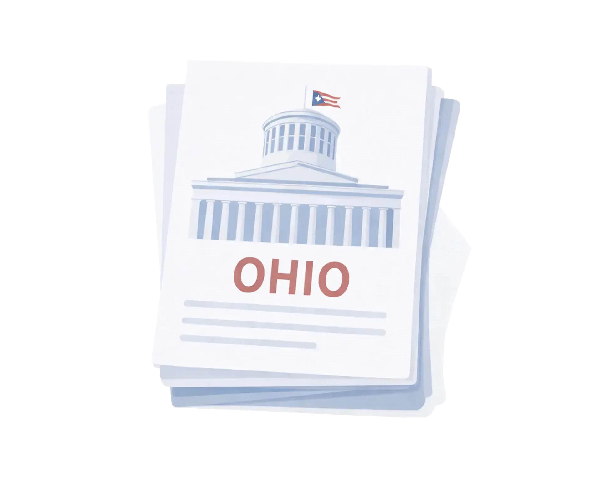 Illustration of an Ohio government document with a statehouse graphic.