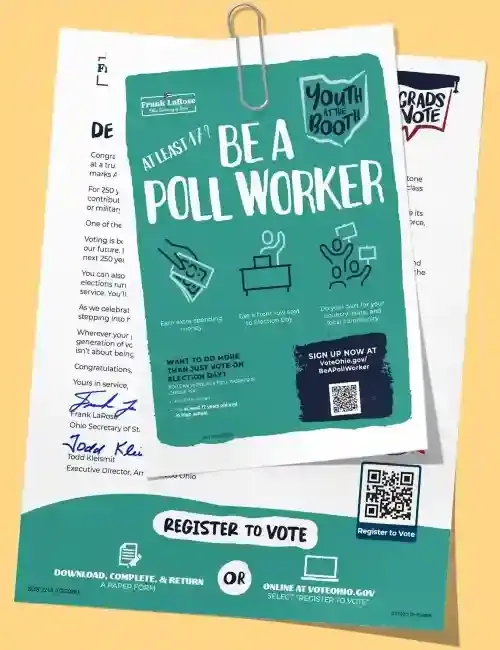 Be a Poll Worker PDF cover clipped to other paperwork