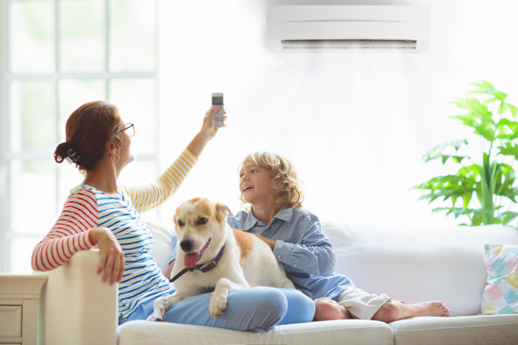 Air conditioning unit install instillation happy family