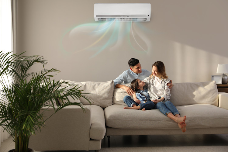 Air conditioning unit install instillation happy family