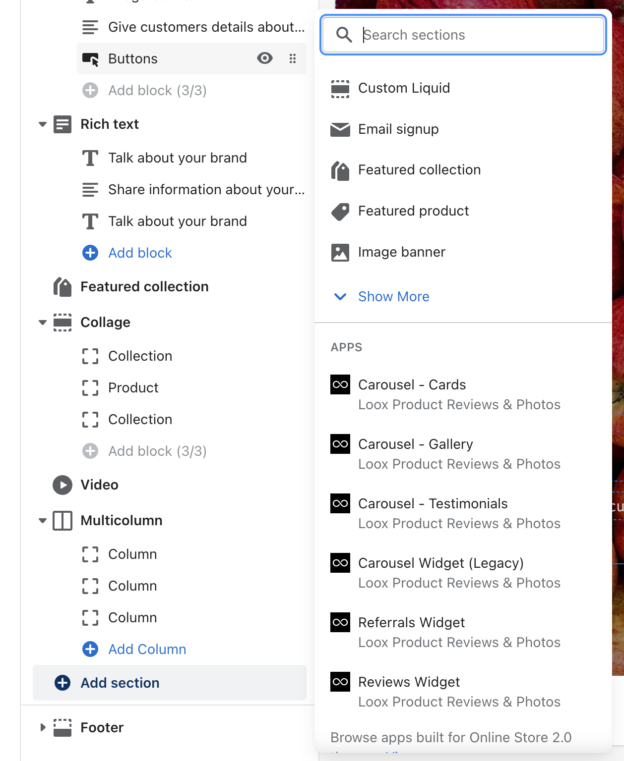 native browser functionality, collection page