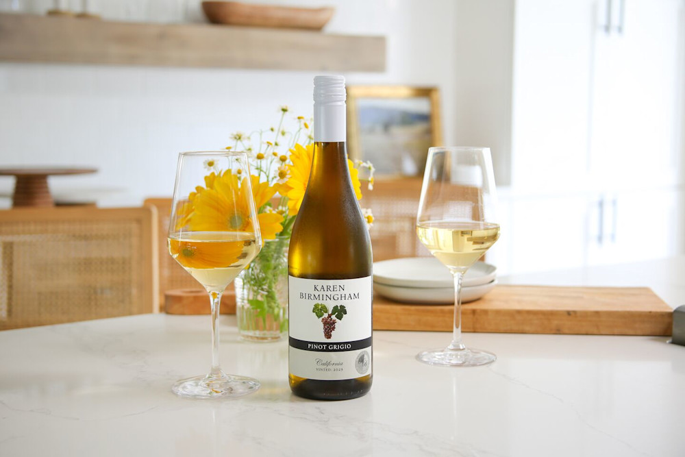 Bottle of Californian white wine with glasses