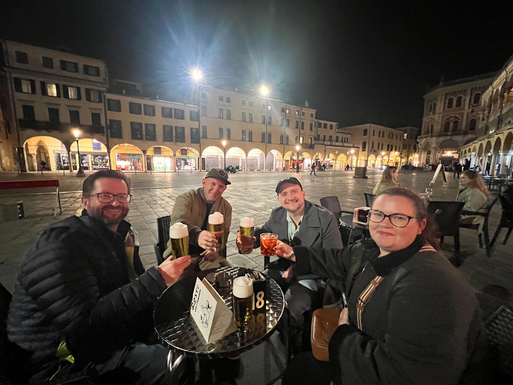 Drinks in Padua: the gang enjoying one last moment together before the trip came to an end.