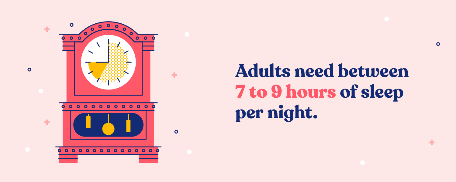 A clock next to the sentence: "Adults need between 7 and 9 hours of sleep per night".