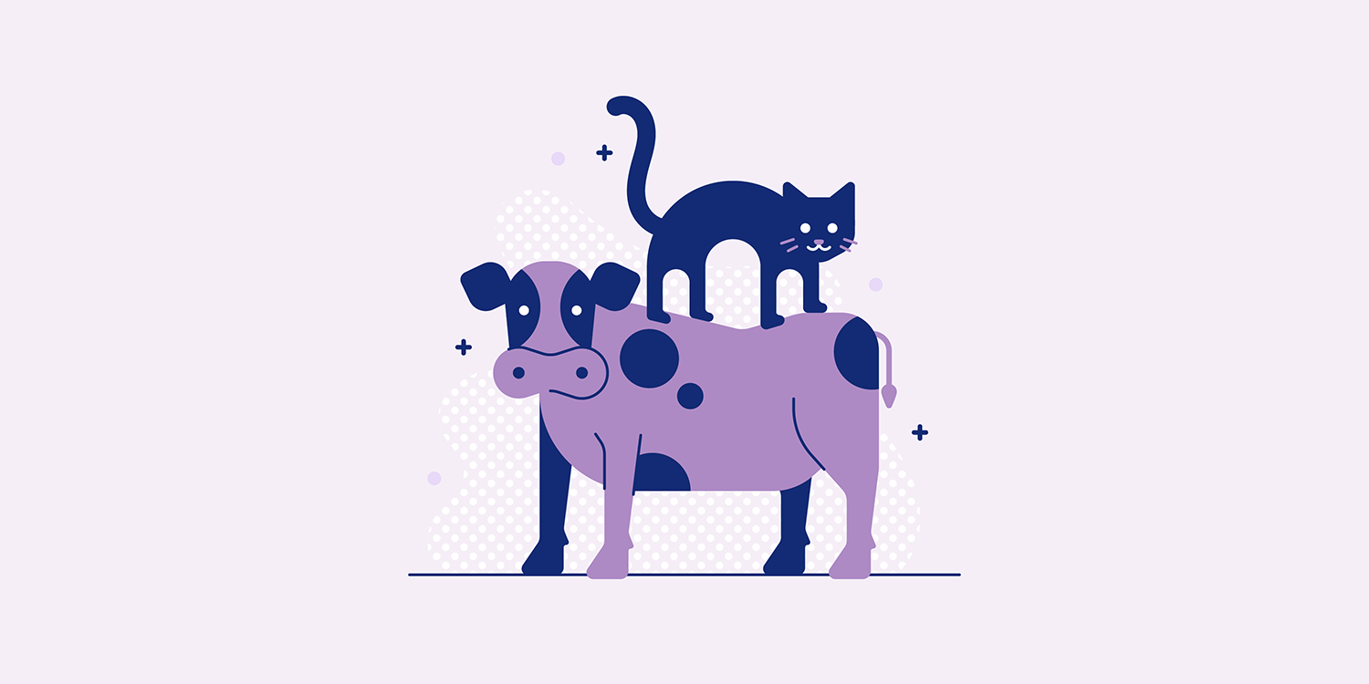 A cartoon cat and cow in the Marjaryasana and Bitilasana yoga pose.