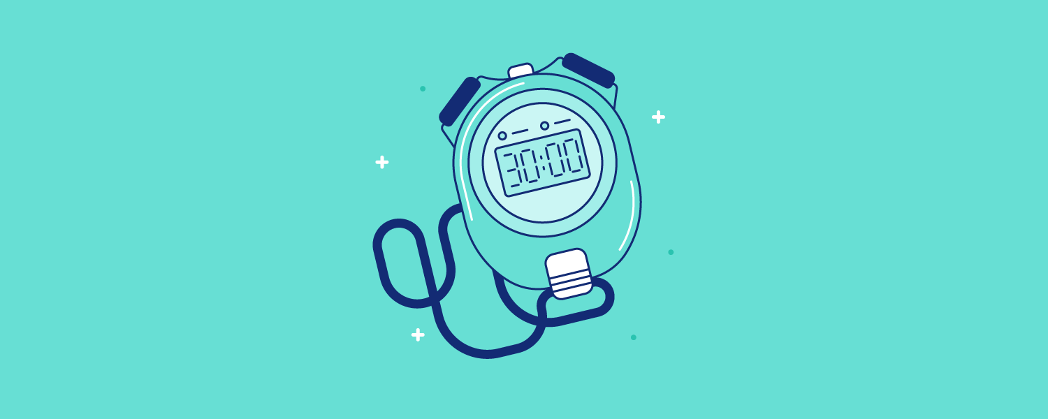 A stopwatch set to 30 minutes for exercise