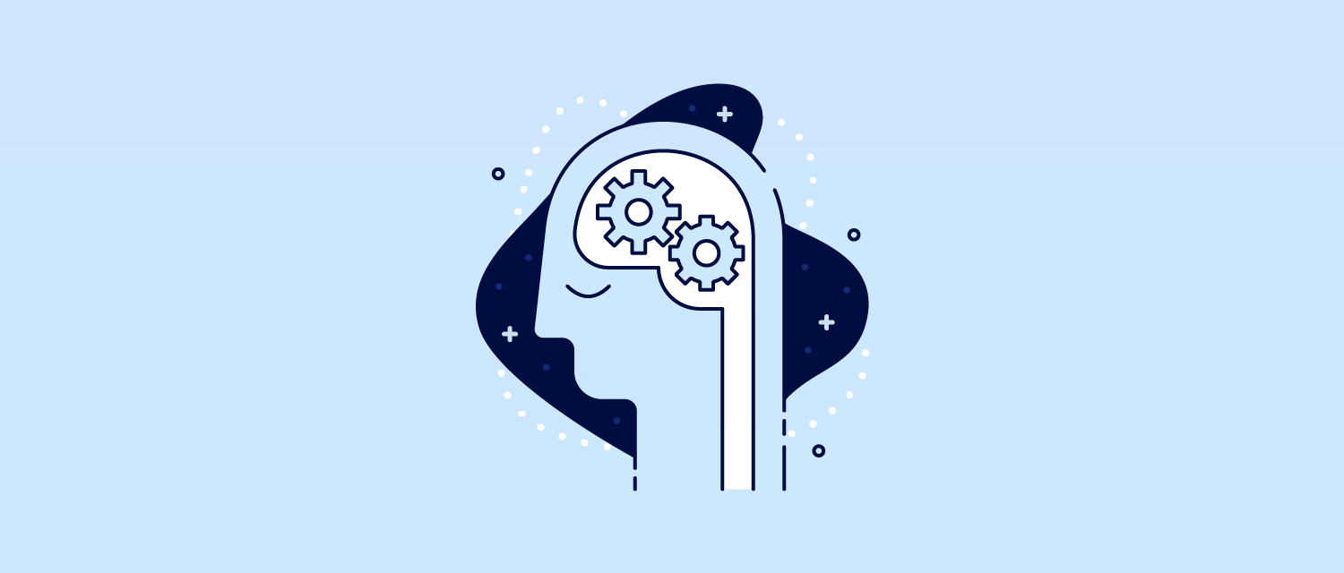 Illustration of a head with gears turning inside the brain.