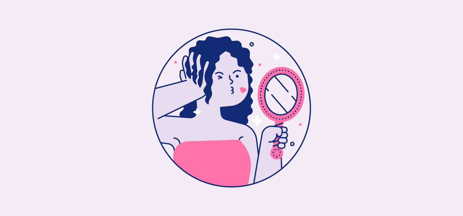 A person blows a kiss into the mirror. Illustration