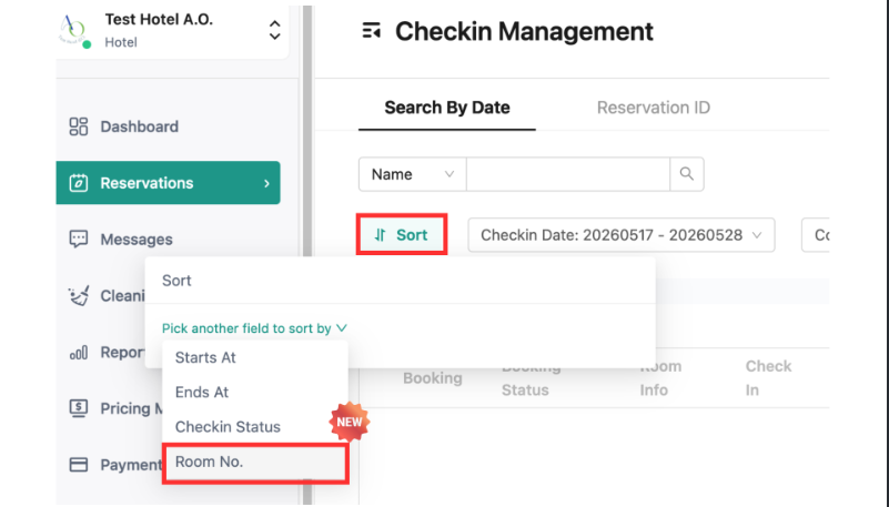 [Checkin Management] Supports Room Number Sorting