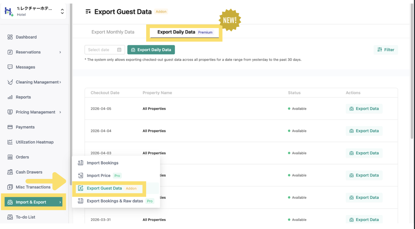 [Guest Data Export] Added daily data export!