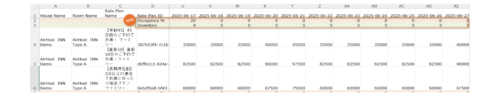 【Rate Import】You can now include the latest inventory and occupancy rates in the download file
