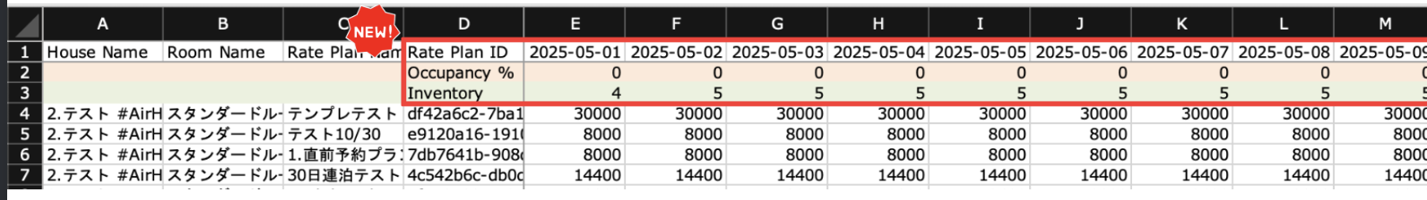 【Rate Import】You can now include the latest inventory and occupancy rates in the download file