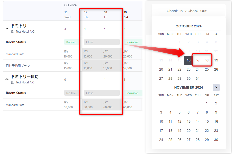 Booking Calendar can be add "X" as unavailable dates