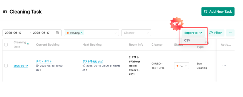[Cleaning Tasks] Cleaner Users Can Now Export Tasks as CSV