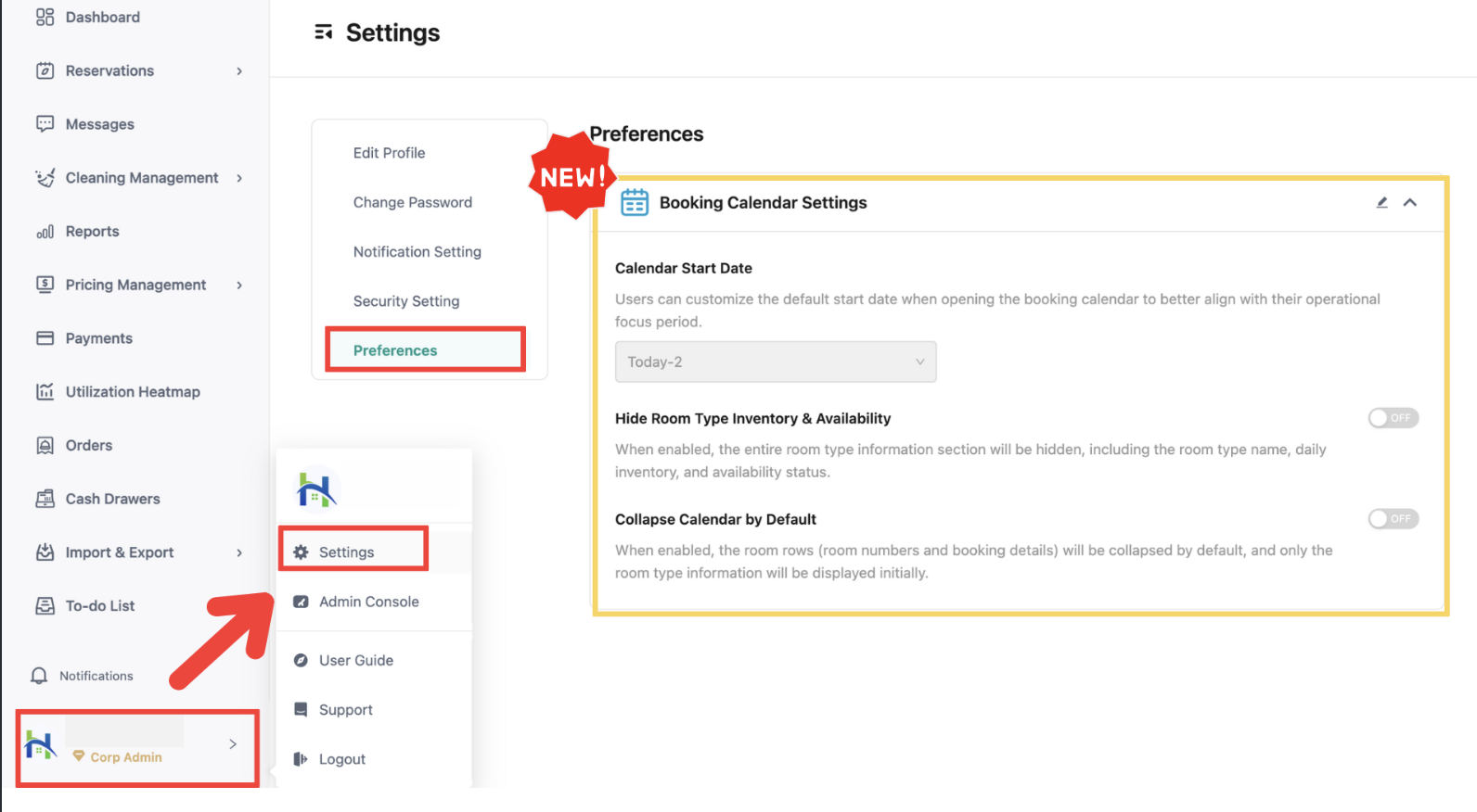 ▼ Customize your preferred display settings in the Preferences menu.