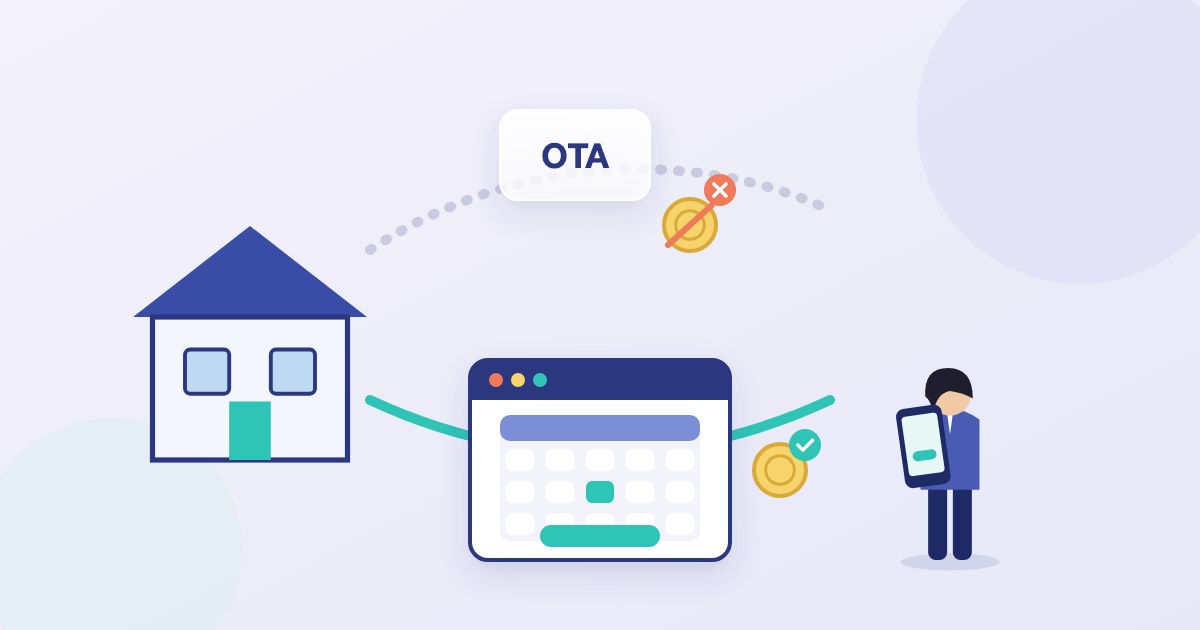 Bookings through an OTA lose a commission, while bookings through your own website's booking engine keep the full amount