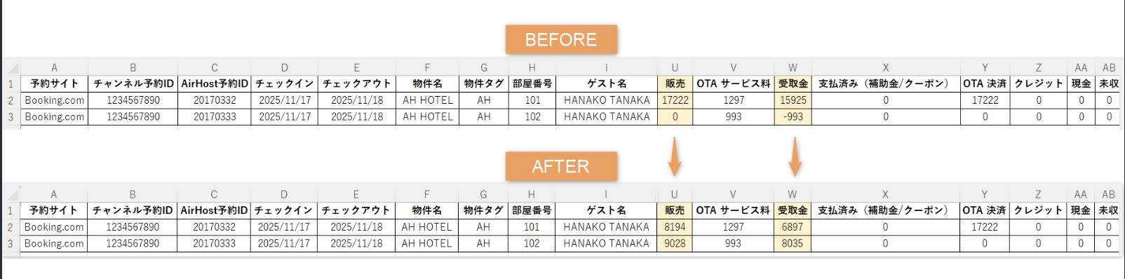 【予約データ】複数部屋予約の料金を部屋ごとに出力できるようになりました