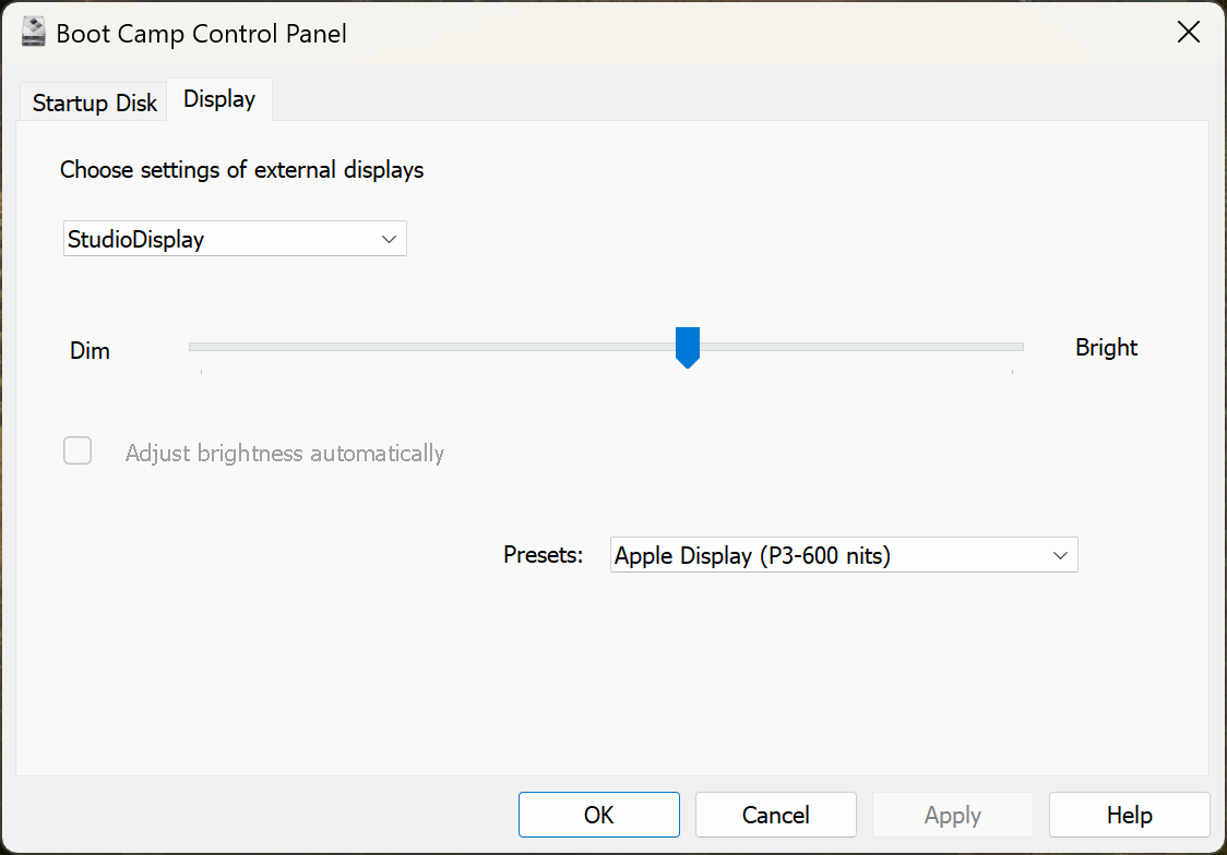 Boot Camp Control Panel