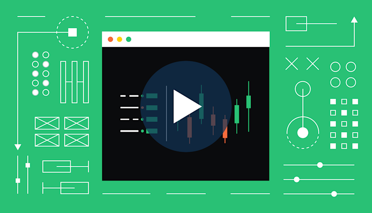 An illustration of a candlestick chart, shown on a green background