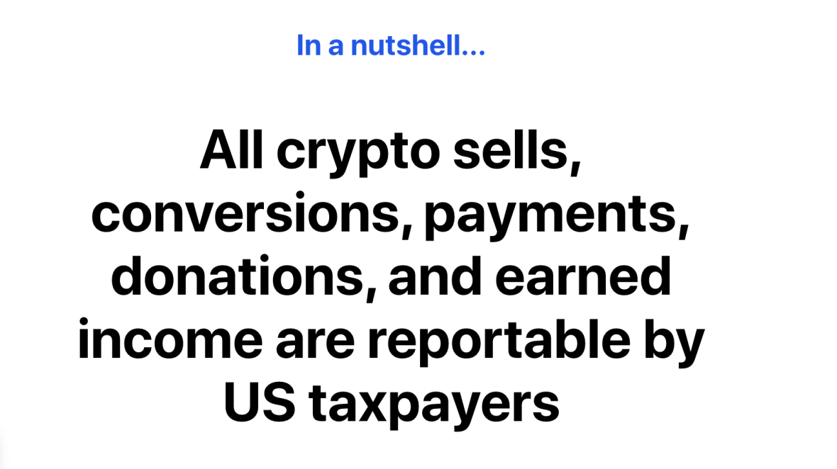 In a nutshell... All crypto sells, conversions, payments, donations, and earned income are reportable by US taxpayers 
