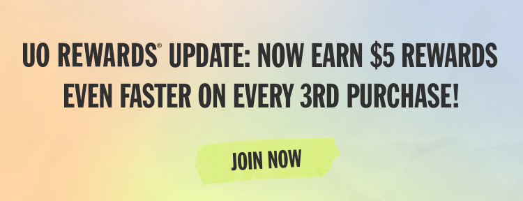Promotional banner with text "EARN REWARDS EVEN FASTER ON EVERY 3RD PURCHASE!" and yellow "JOIN NOW" button on gradient background.