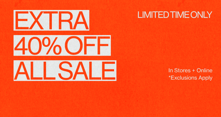 Extra 40% off all sale items promotional banner on bright orange background with limited time only text