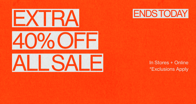 Extra 40% off all sale items promotional banner on bright orange background with limited time only text