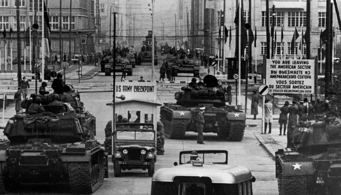 Image: US Army tanks face off against Soviet tanks, Berlin 1961 (https://commons.wikimedia.org/wiki/File:US_Army_tanks_face_off_against_Soviet_tanks,_Berlin_1961.jpg) by U.S. Army (USAMHI) on Wikimedia Commons.
