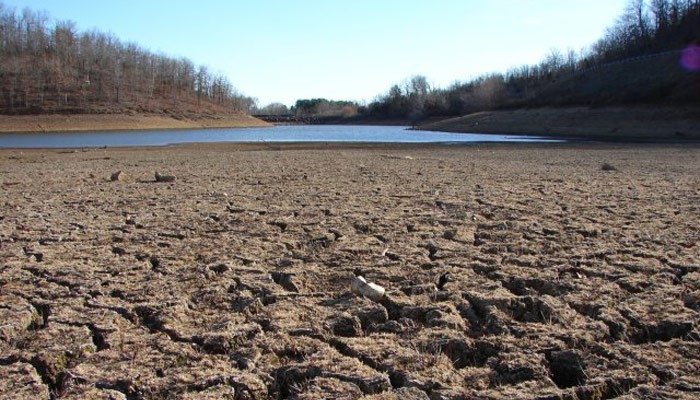 Colour photo of a dry lakebed in California. 