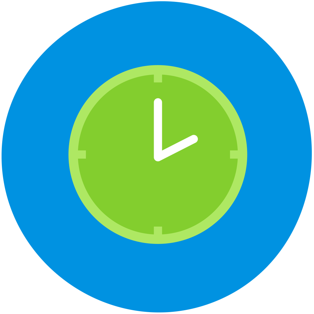 Green clock on blue background showing 2pm