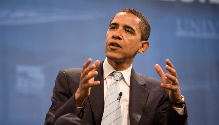 2007 colour photo of Barack Obama, former president of the United States, at the Las Vegas Presidential Forum before he was president.
