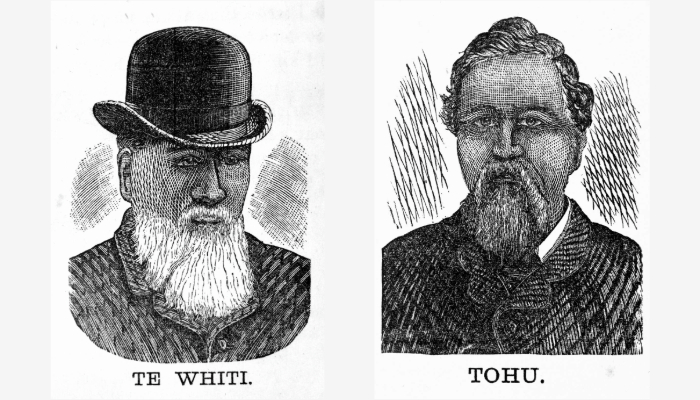 2 illustrated portraits of Te Whiti-o-Rongomai III and Tohu Kākahi