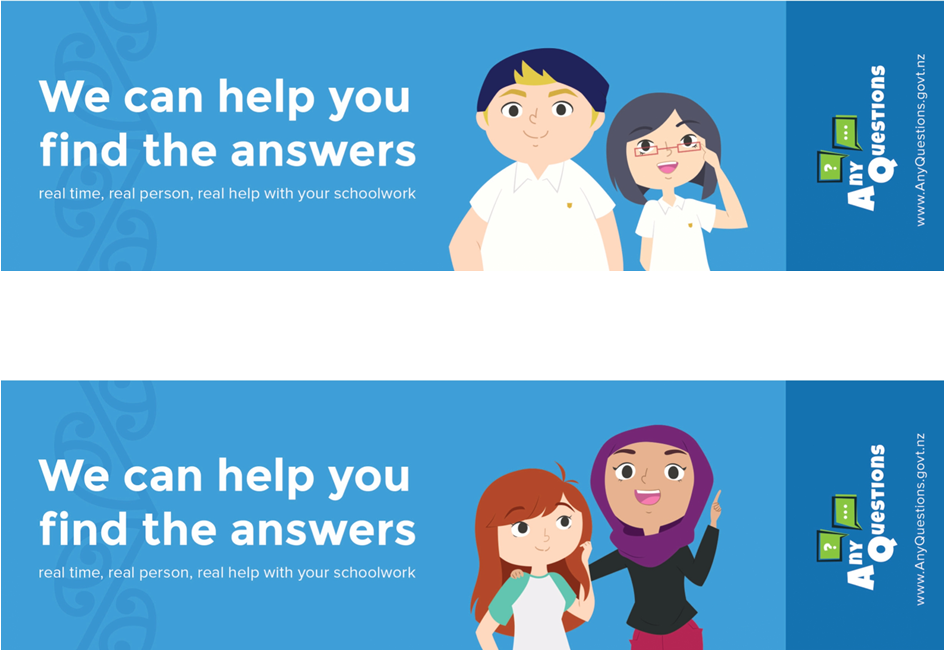 Two of the Any Questions bookmarks with student avatars