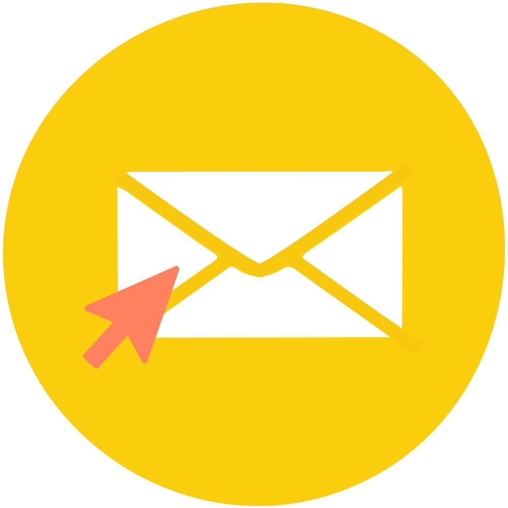 White envelope on yellow background with red pointer arrow 