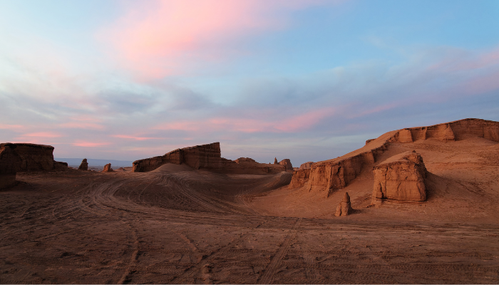 Colour photo of Shahdad Kaluts (wind-carved clay and sand ridges) in the Dasht-e Lut desert, Iran.