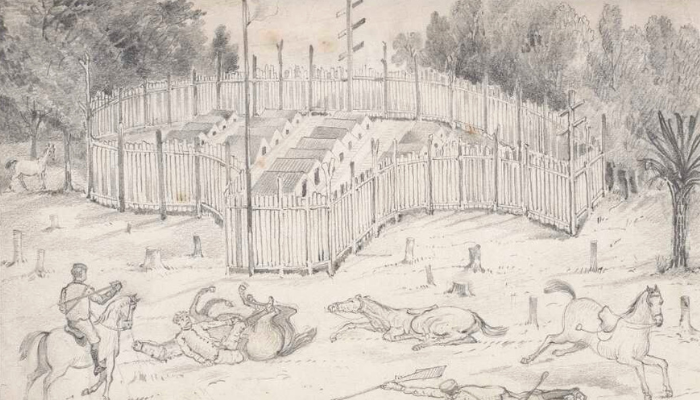 Drawing of a walled pa.