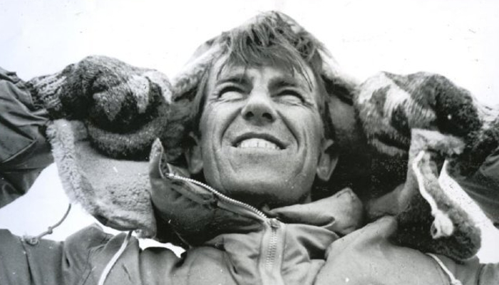 Photo from 1958 of Sir Edmund Hillary at Aotearoa NZ's base on Ross Island in Antarctica after he and 3 others won the race to the South Pole.