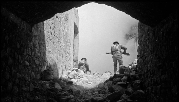 Image: Soldiers moving through ruins on the Cassino battlefront, Italy (https://pixabay.com/en/bomber-war-aircraft-airplane-world-429985/) by George Frederick Kaye. Collection: Alexander Turnbull Library. Ref: DA-05507-F. Image cropped.
