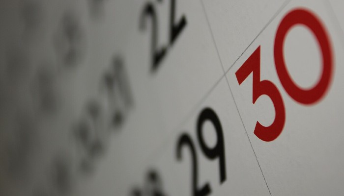 Image: Calendar (close-up, shallow depth of field).jpg (https://commons.wikimedia.org/wiki/File:Calendar_(close-up,_shallow_depth_of_field).jpg) by Dafne Cholet on Wikimedia Commons. CC BY 2.0. Image cropped.
