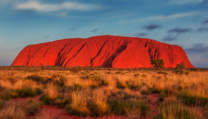 Colour photo of Uluru, a massive rock formation in southwestern Northern Territory, central Australia.