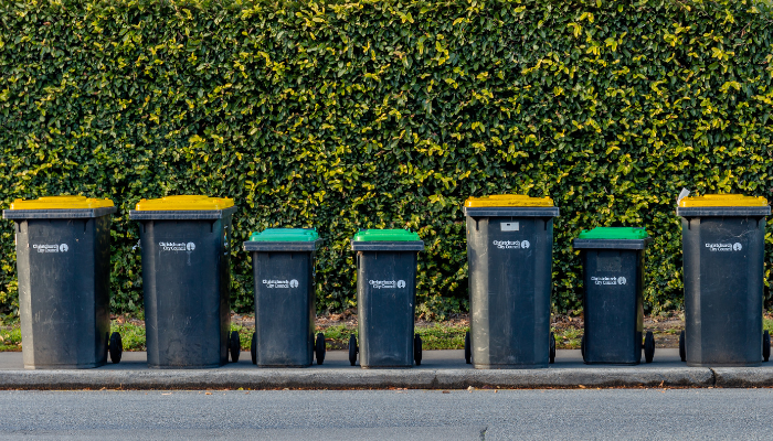 Image: Rubbish bins in Christchurch, New Zealand (https://commons.wikimedia.org/wiki/File:Rubbish_bins_in_Christchurch,_New_Zealand.jpg) by Michal Klajban on Wikimedia Commons. CC BY-SA 4.0 (https://creativecommons.org/licenses/by-sa/4.0/). Image cropped.
