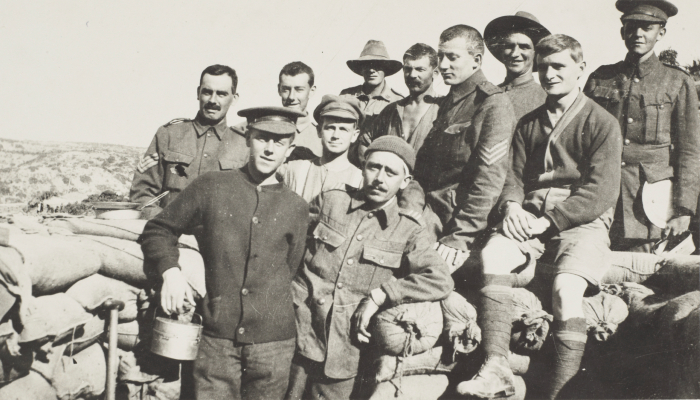 Gallipoli Military Campaign: Otago Gully Headquarters Staff, Gallipoli (https://collections.tepapa.govt.nz/object/909546) by Lawrence Doubleday from Te Papa.