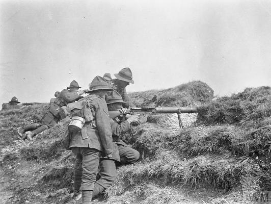 Image: A Lewis Gun in action. New Zealand troops. March 1918 (http://www.iwm.org.uk/collections/item/object/205246201). Collection: Imperial War Museum.