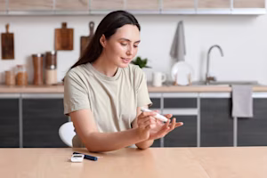 Diabetic woman with insulin and monitor