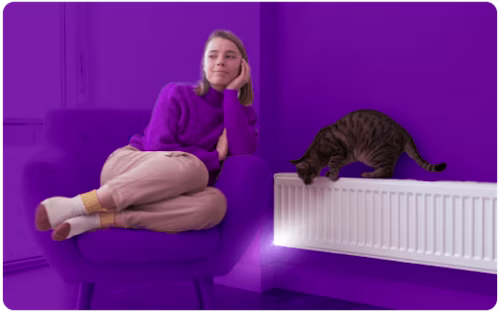 Girl and cat with radiator