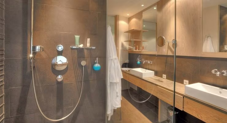 Shower with lights on 