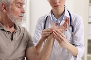 Man with arthritis being checked by a doctor