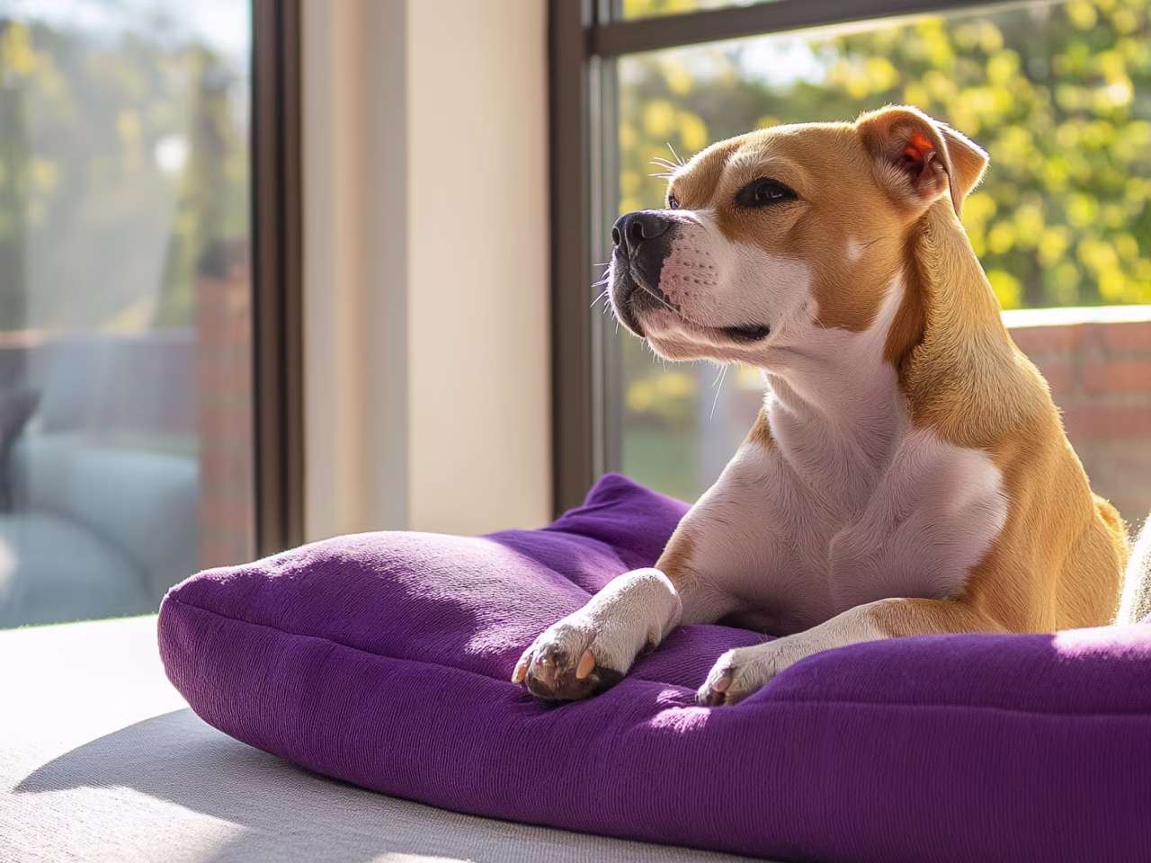 Dog on purple background