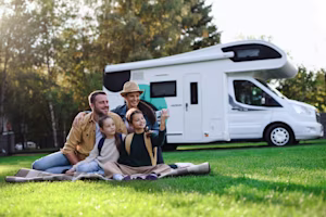 family on caravan holiday